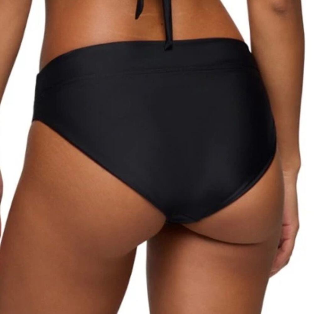 NWT prAna Summer Wave Bikini Bottoms Black Mid-Rise Full Coverage Swim, Size XL